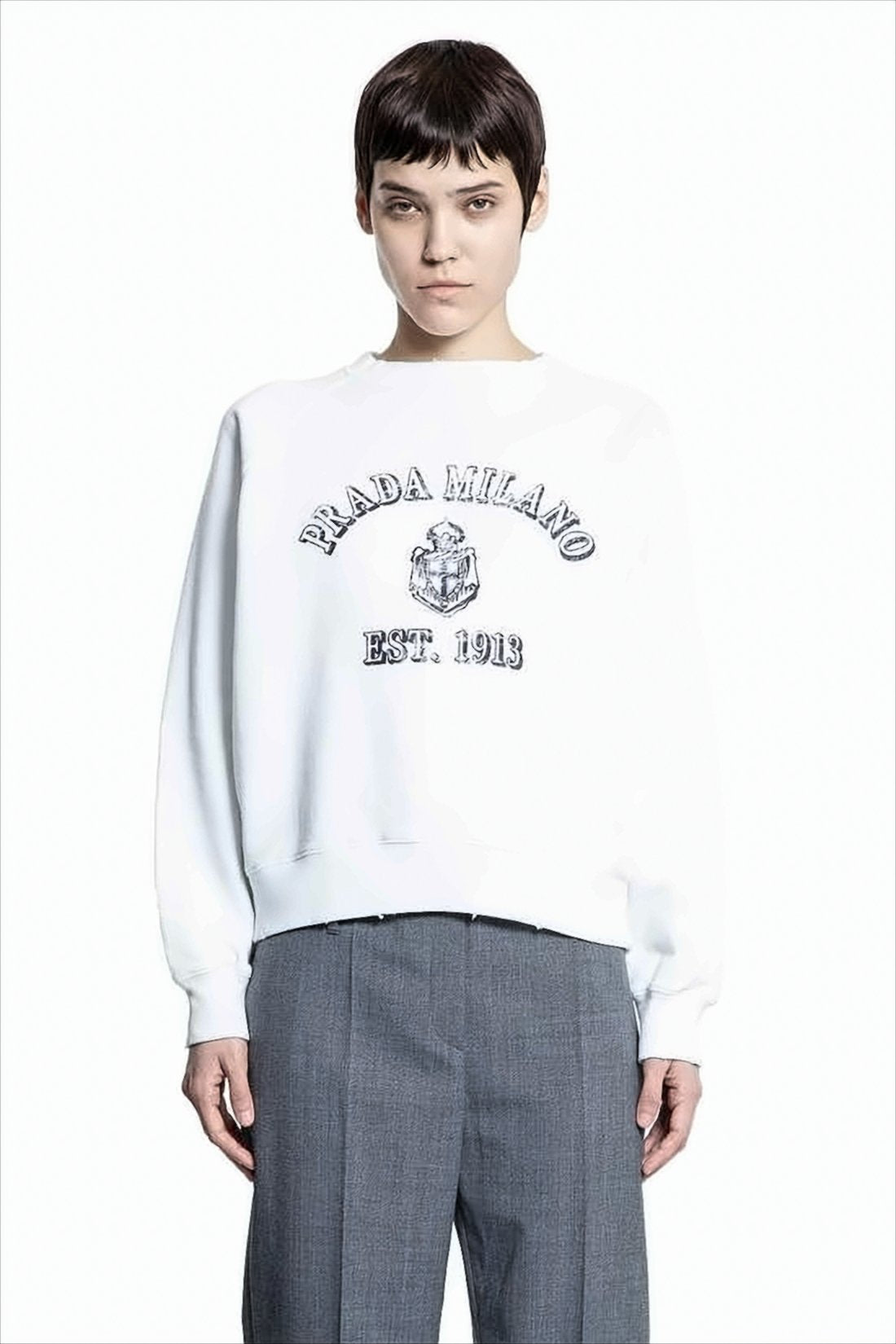 Long-Sleeve White Sweatshirt with Embroidered Logo