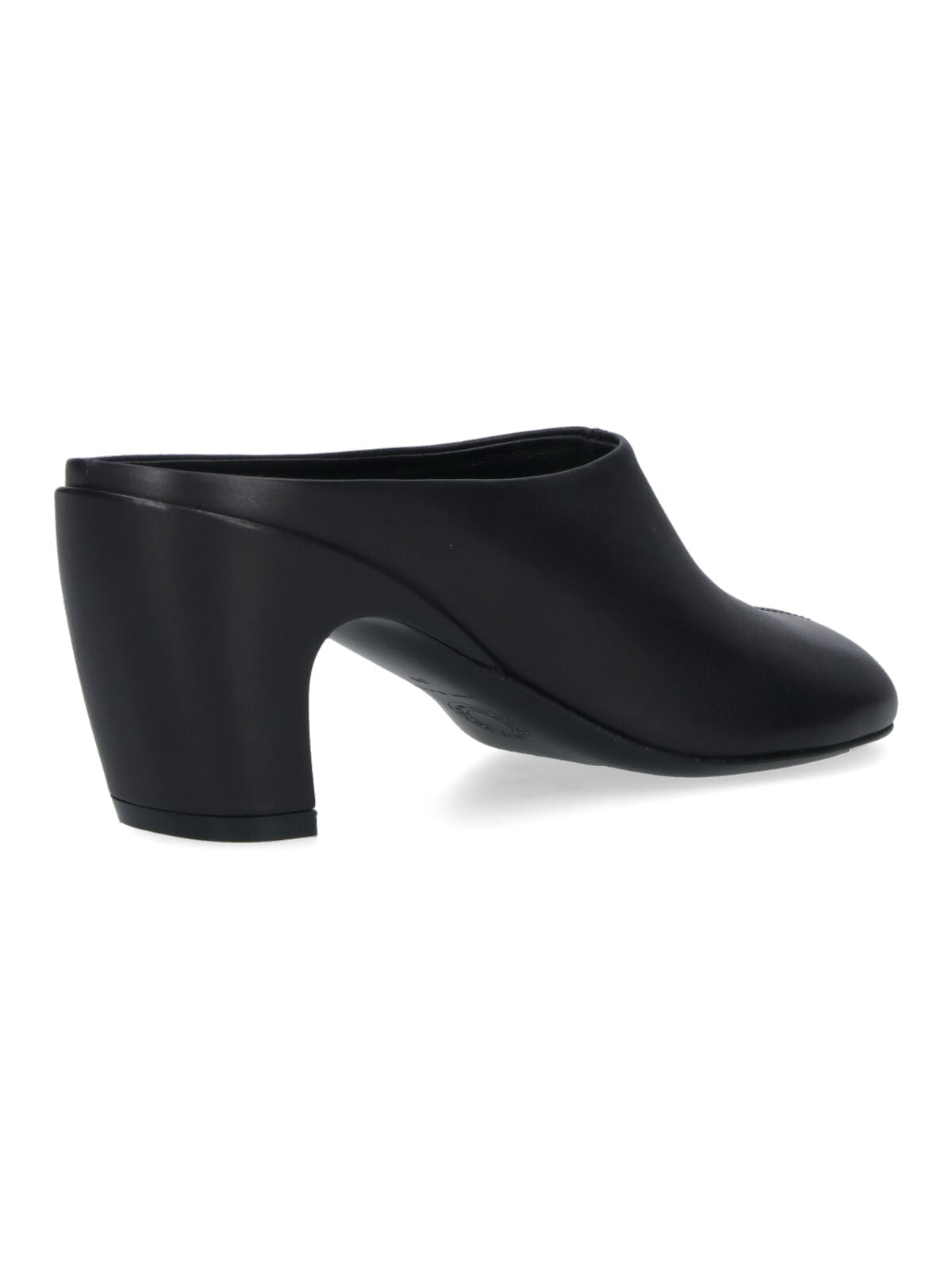 Black Rounded Toe Slip-On Leather Mules