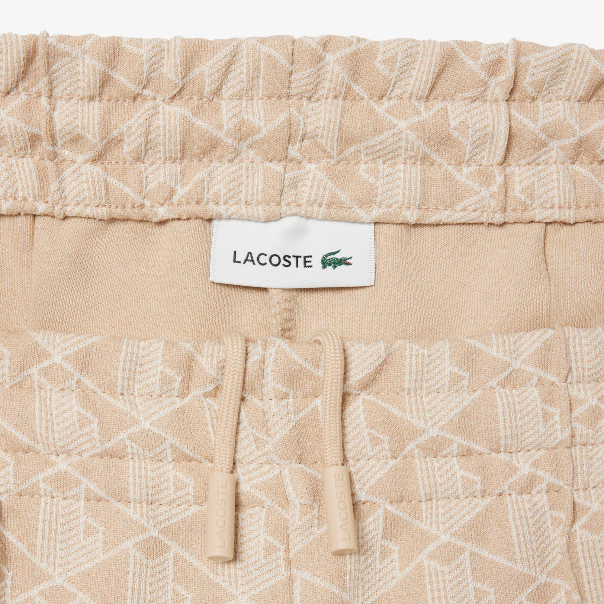 Beige Knit Wide-Leg Pants with Geometric Pattern