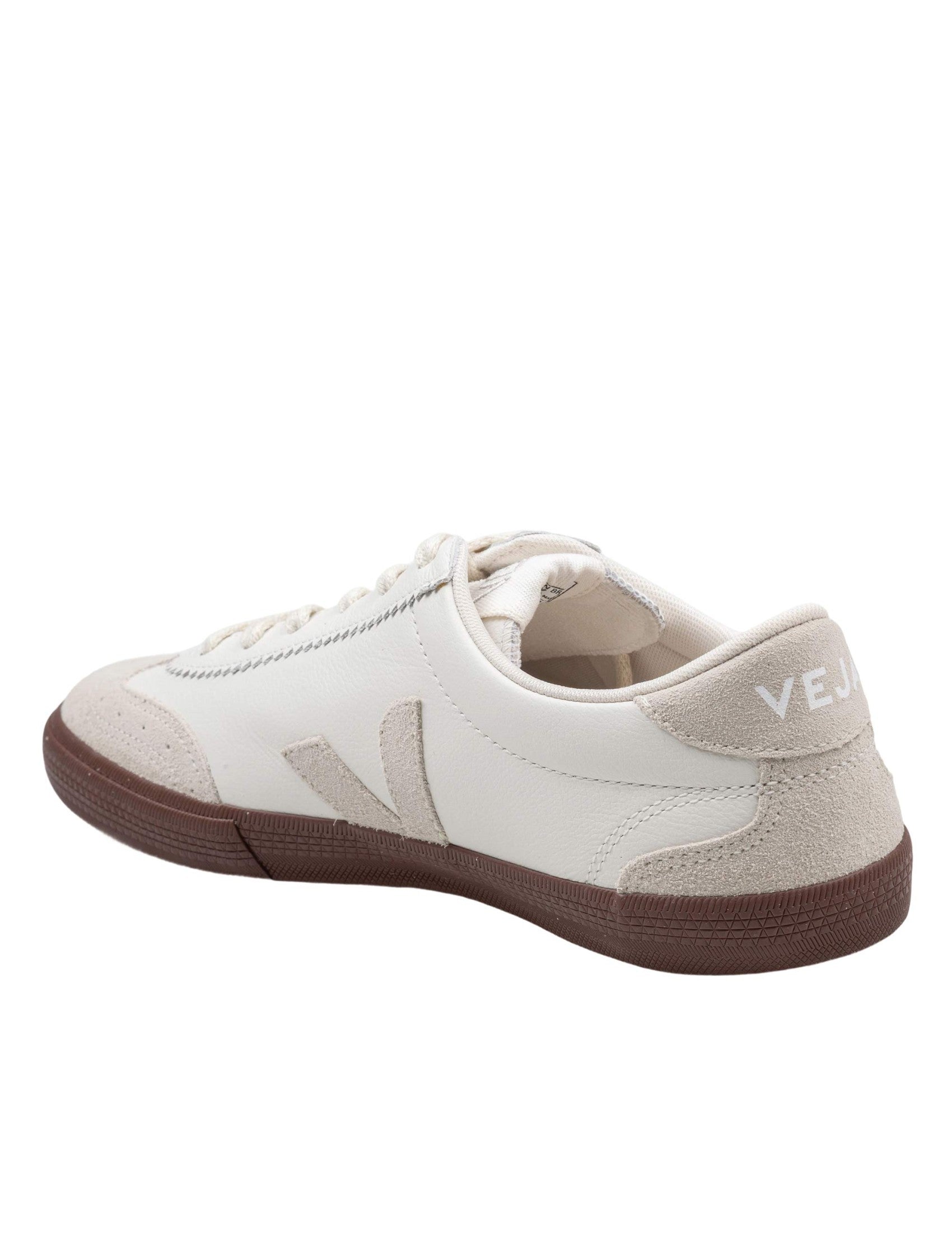 White/Natural Leather/Suede Blend Volley Sneakers