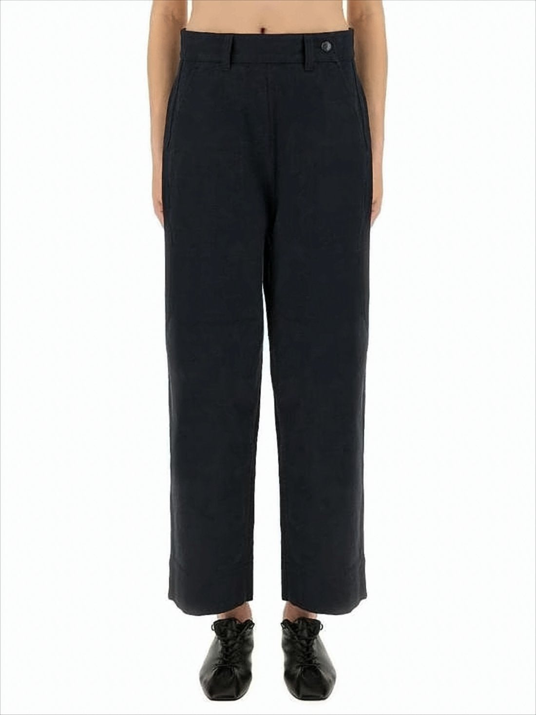 Straight-Leg Pants with Mid-Rise Waist and Zipper Detail