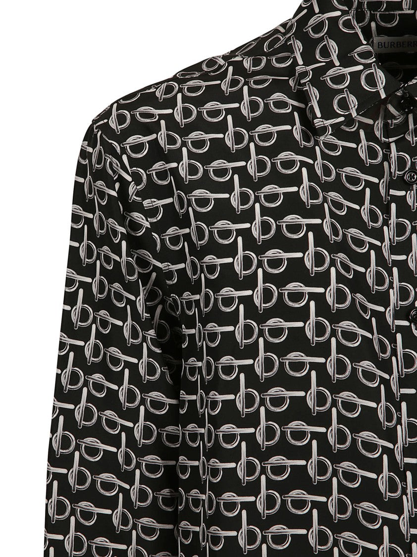 Black Silk Shirt With Modern Pattern