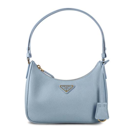 Structured Blue Cowhide Shoulder Bag with Signature Plaque