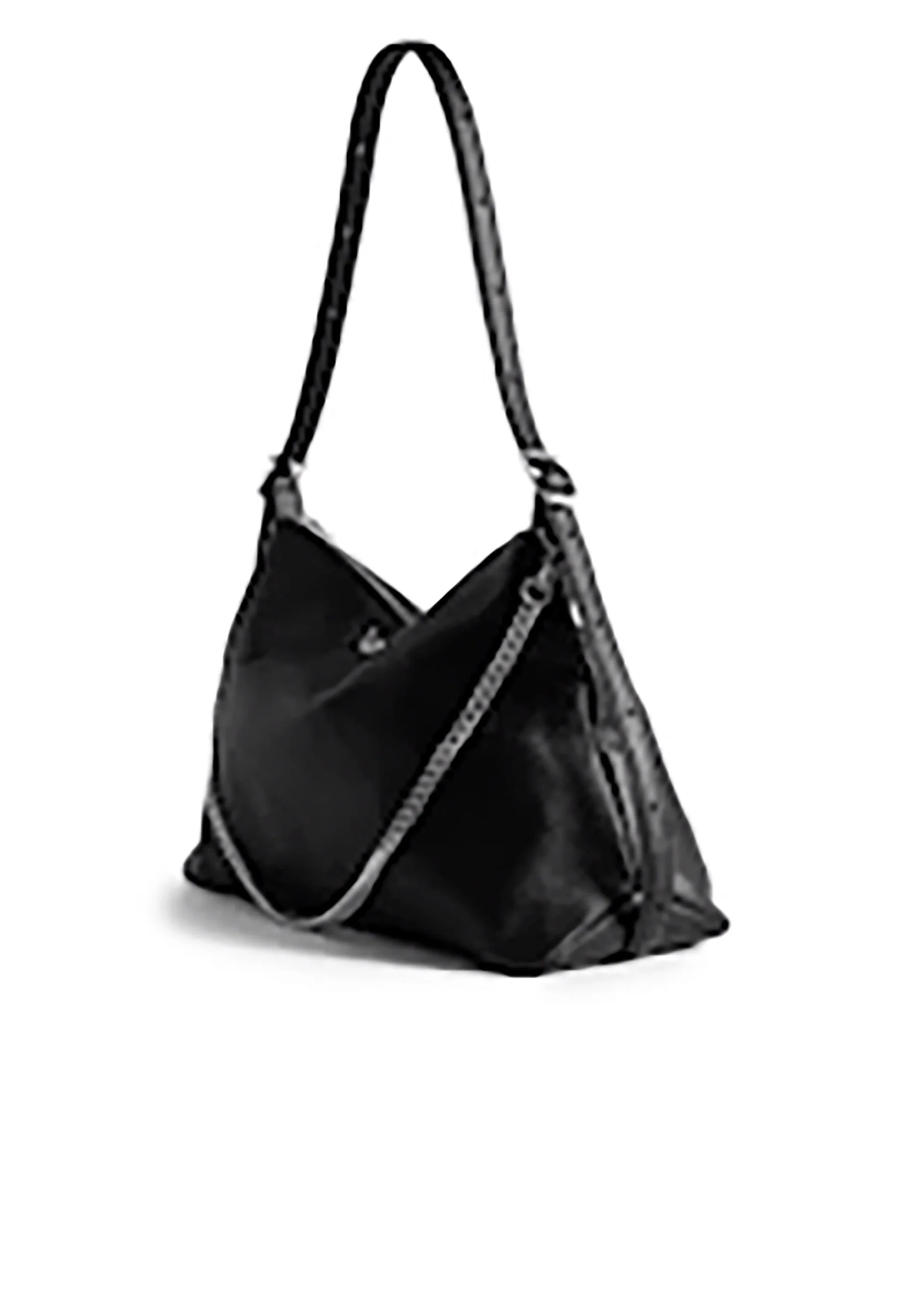 Smooth Black Leather Handbag with Embossed Logo