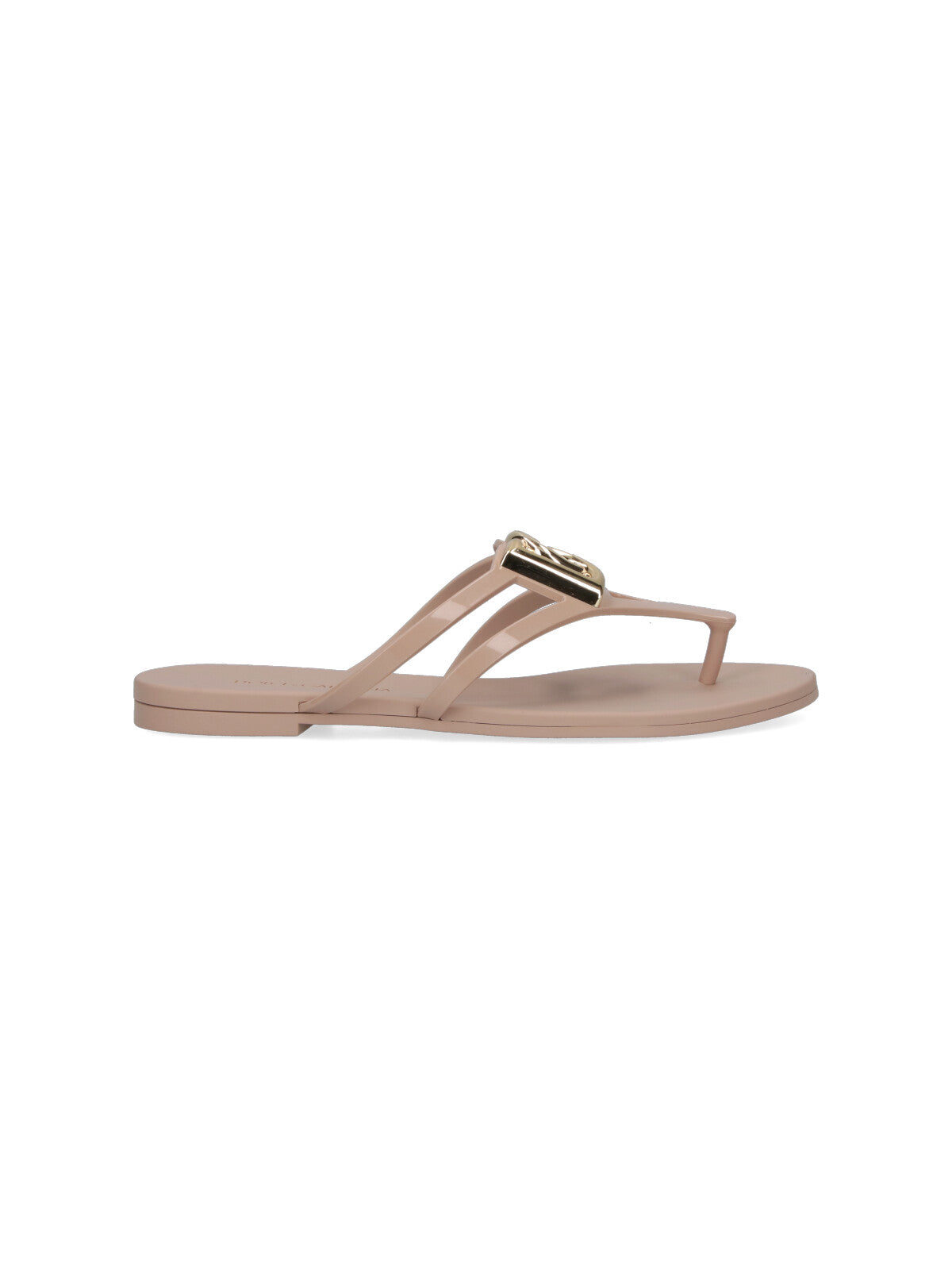 Cream Rubber Slip-On Sandals with Gold Logo