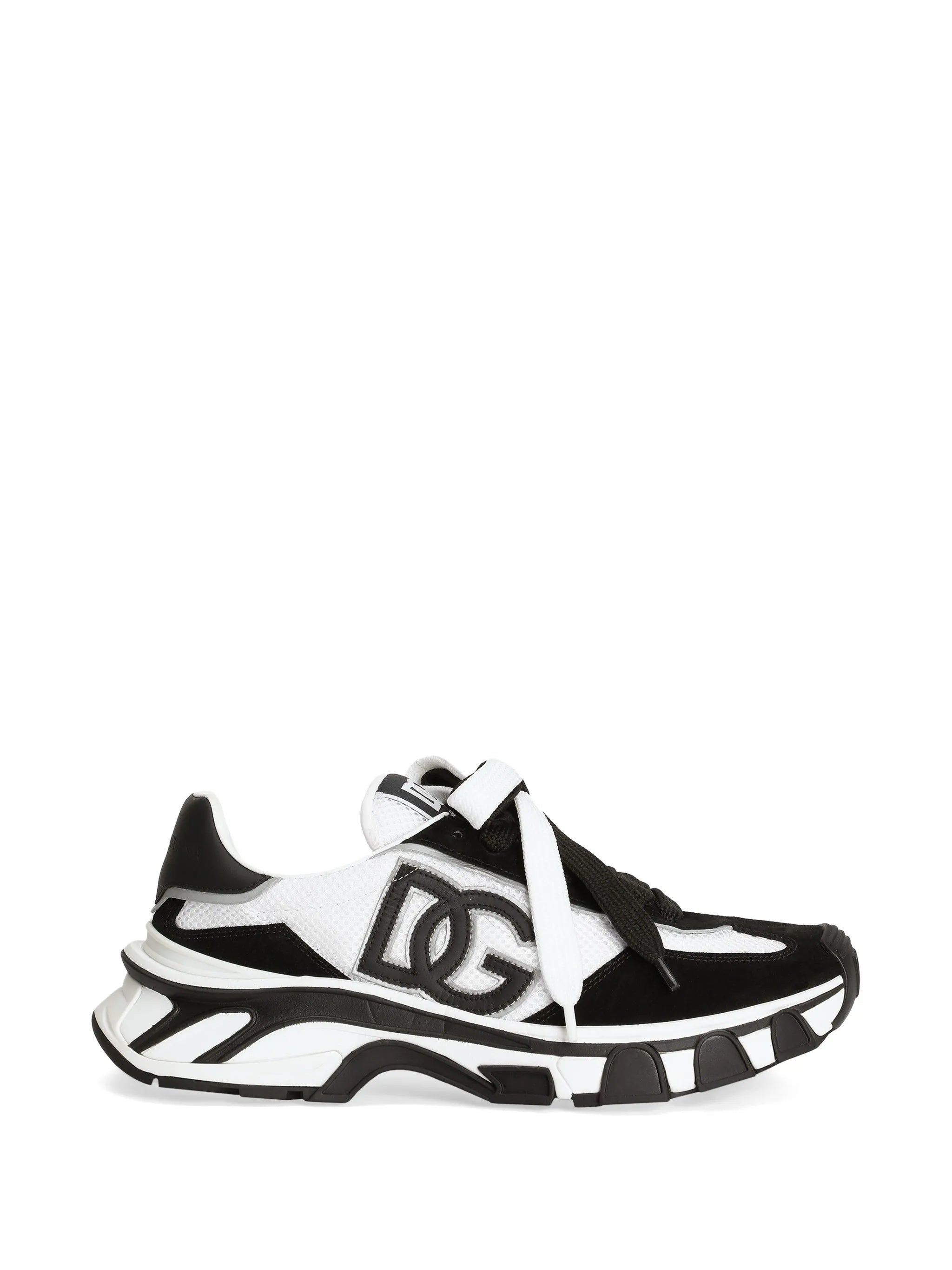 Black/White Dynamic Chunky Mesh Leather Sneakers
