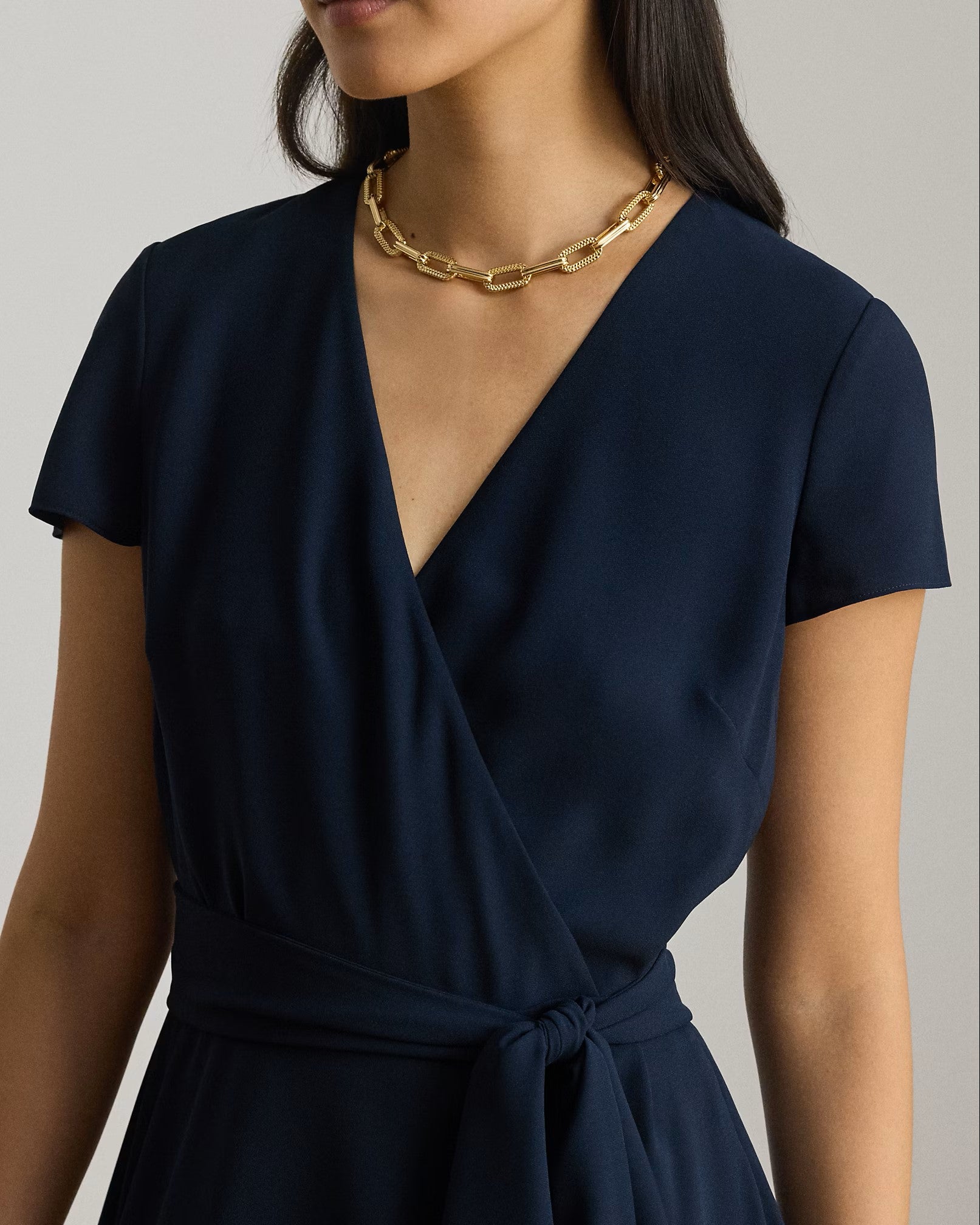 Navy Blue Woven Recycled Wrap Dress