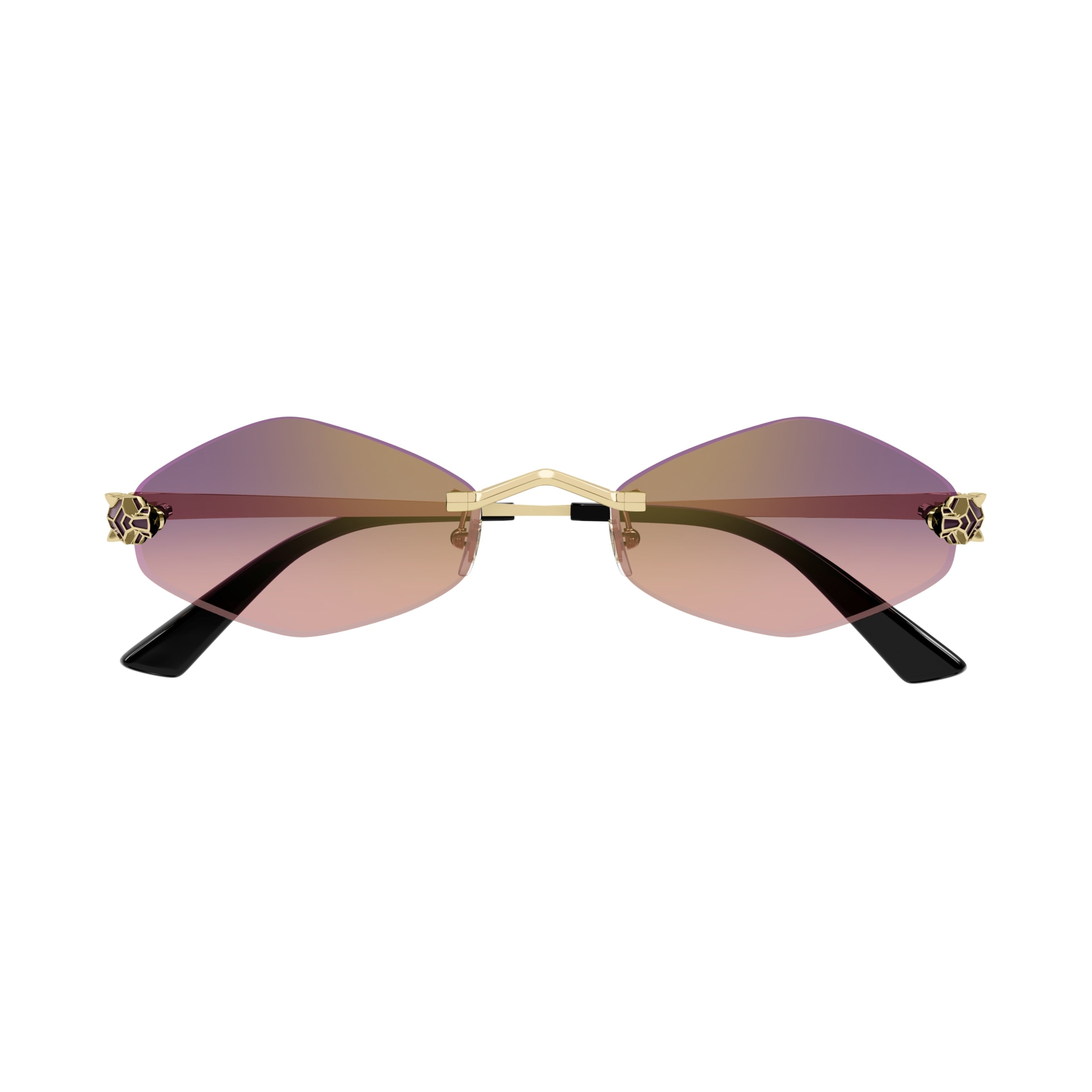 Rimless Hexagonal Gradient Sunglasses With Panther Motif