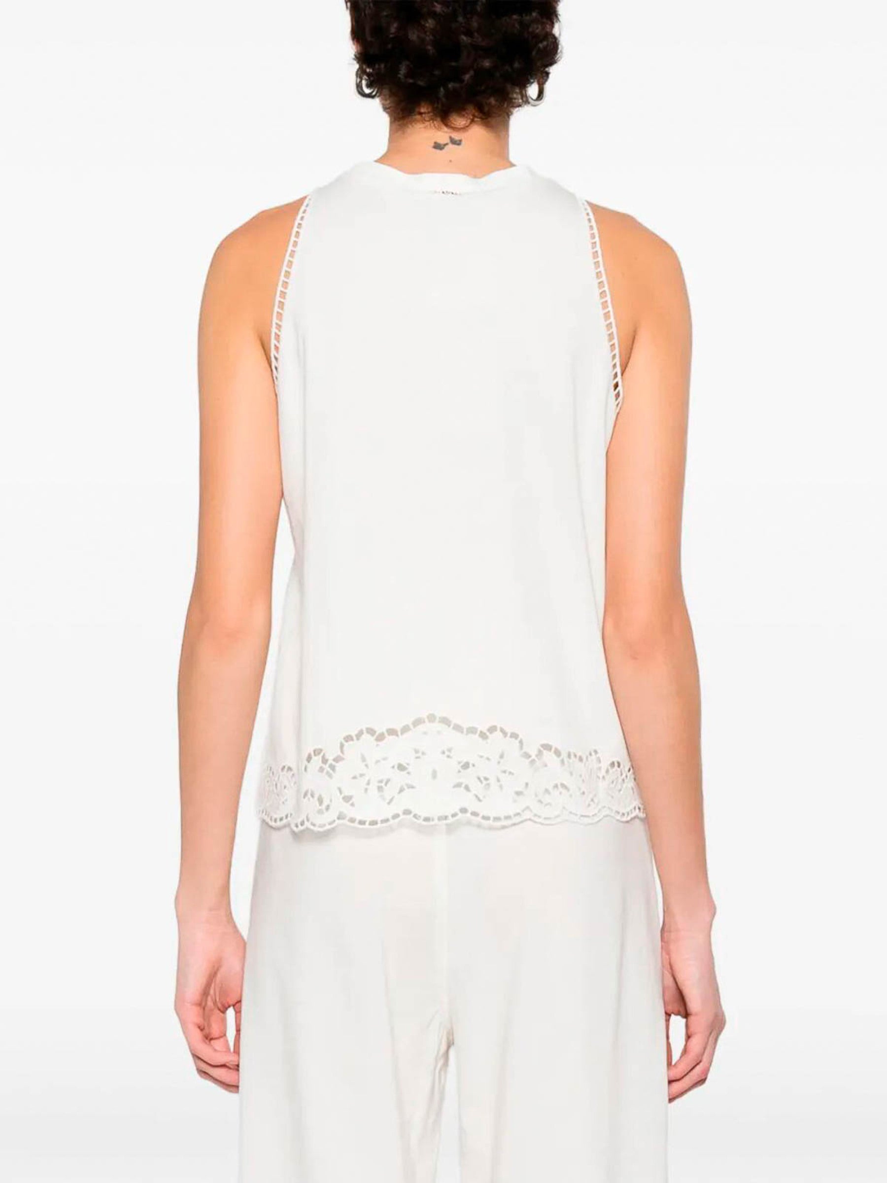 Sleeveless Top with Intricate Lace Cut-Out Detailing