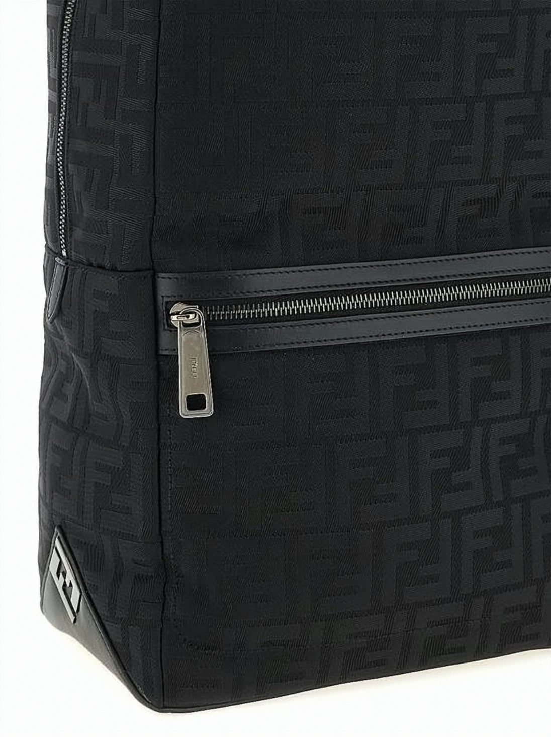 Textured Fabric Backpack with Leather Accents