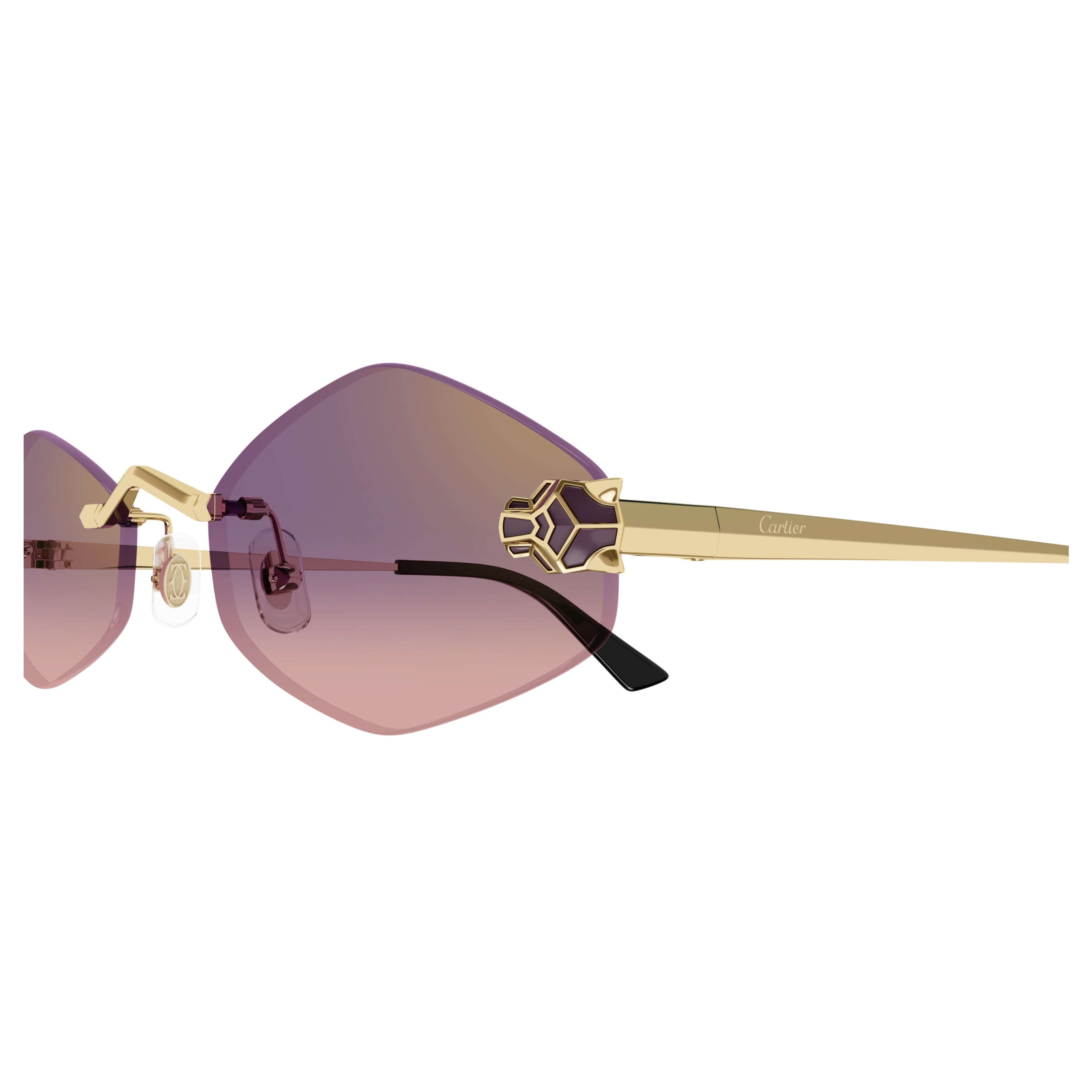 Rimless Hexagonal Gradient Sunglasses With Panther Motif