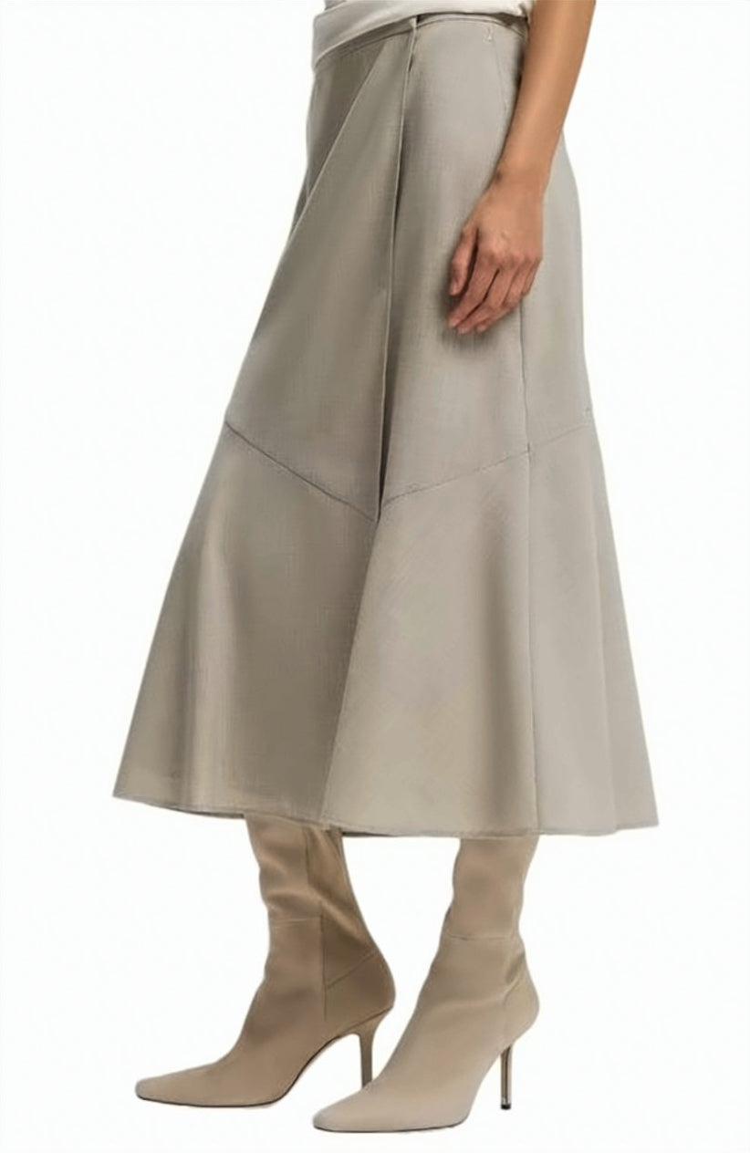 Beige Vuleran Virgin Wool Midi Skirt
