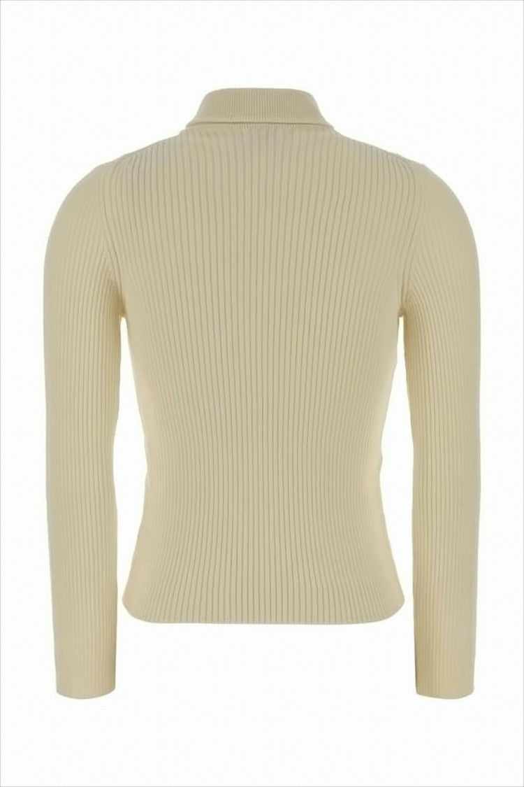 Ribbed Knit Sweater with High Neckline