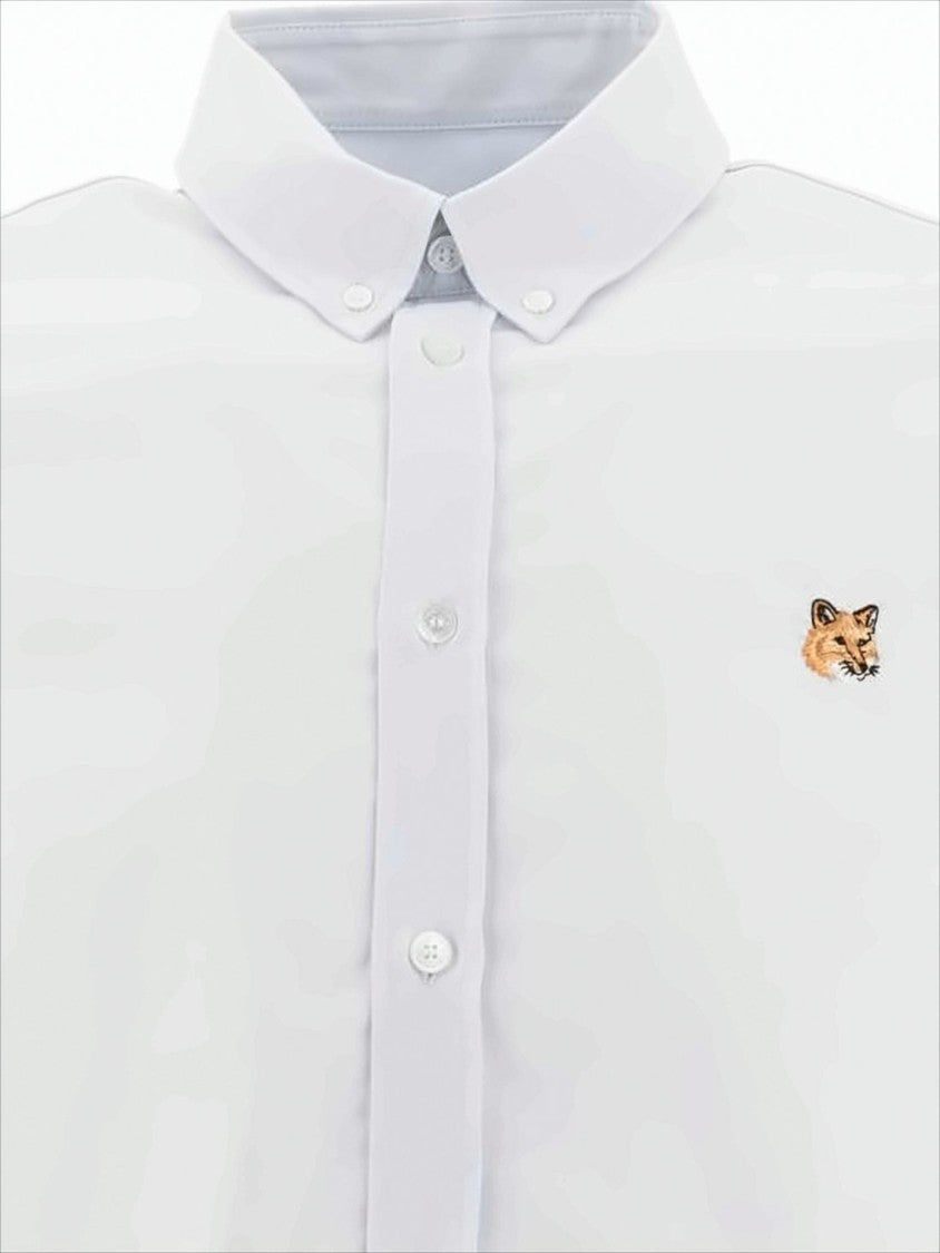 Classic Long-Sleeve White Cotton Shirt With Embroidered Fox Detail
