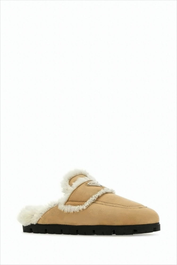Slip-On Sneakers with Shearling Trim and Triangular Logo
