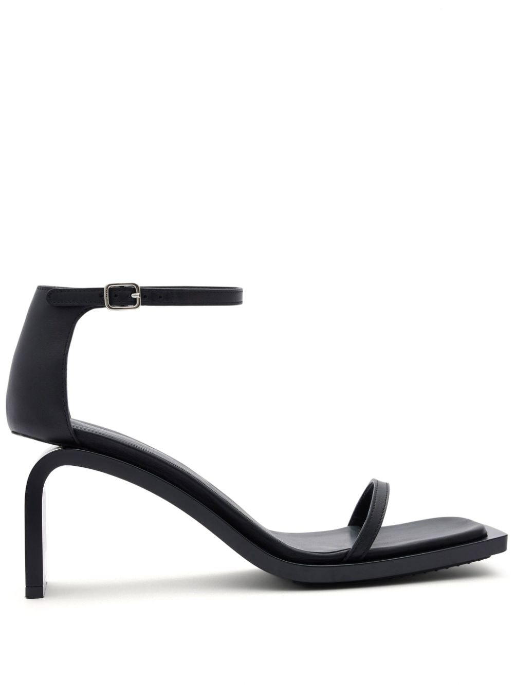 Black Calf Leather Square Open Toe Sandals
