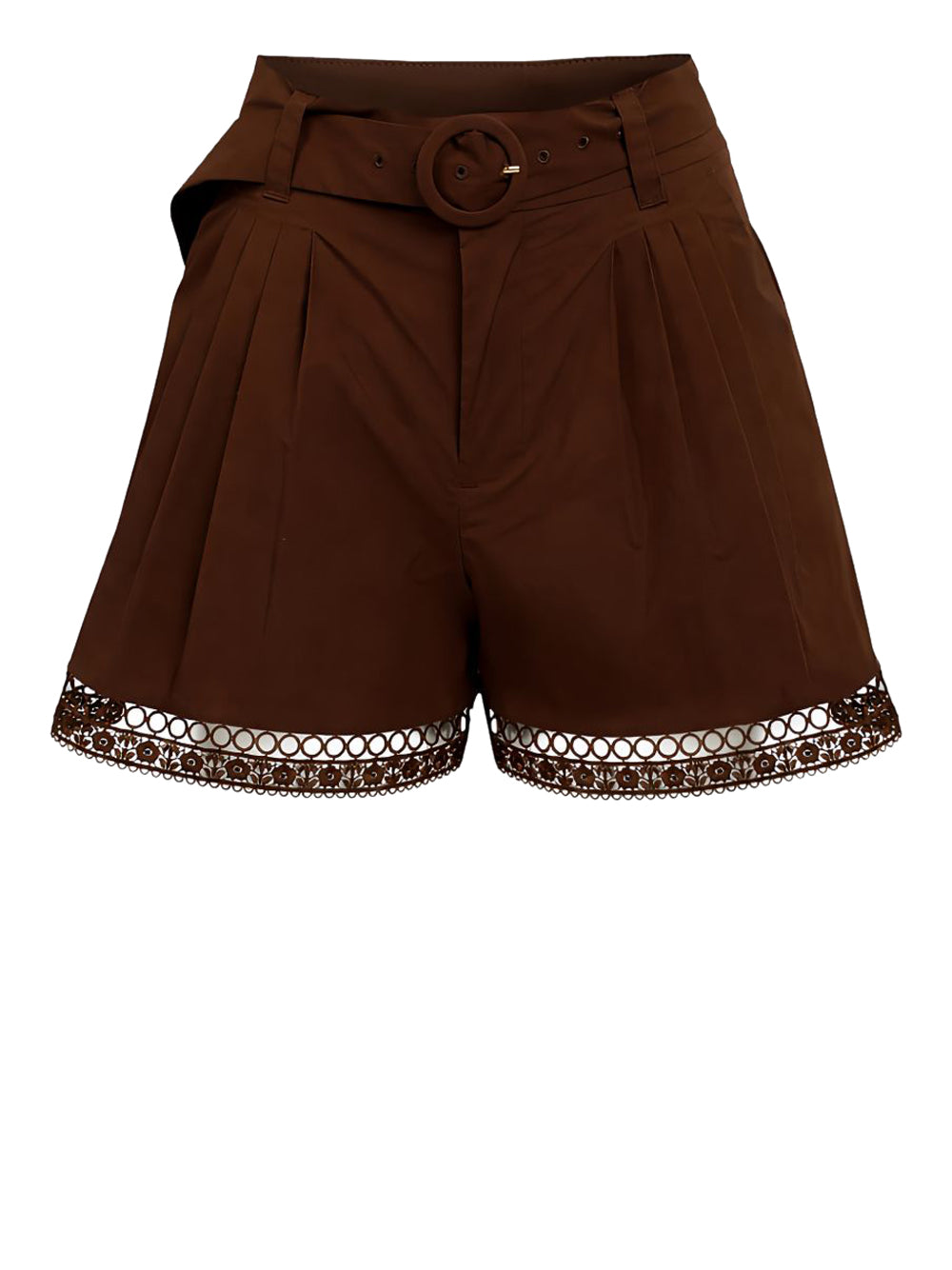 High-Waisted Shorts with Pleated Detailing and Lace Trim