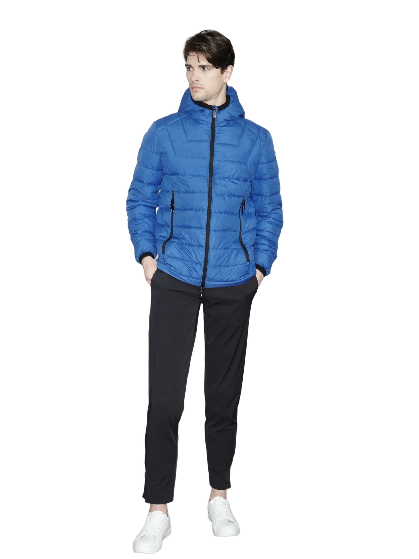 Quilted Blue Puffer Jacket with Adjustable Hood
