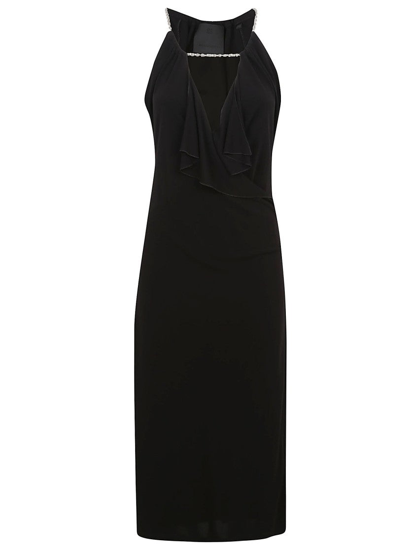 Halter Neck Ruffle-Detail Dress With Fitted Silhouette