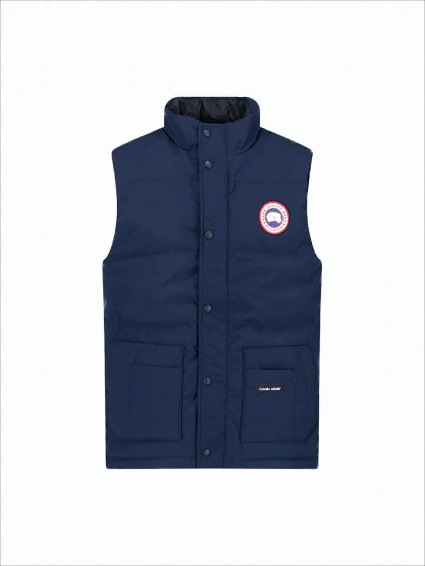 High-Collar Padded Vest with Snap Button Closure