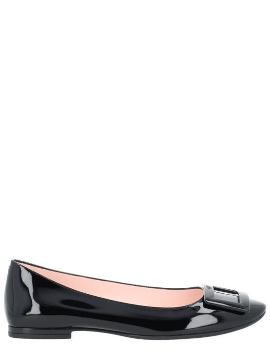 Patent Leather Flat Shoes with Rectangular Buckle Detail