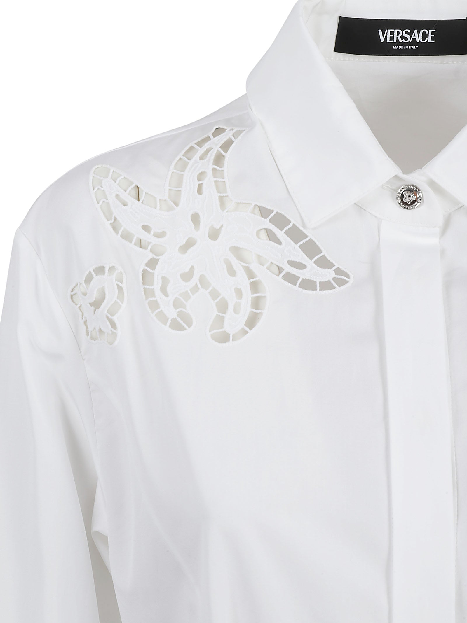 White Shirt Dress With Cut-Out Floral Embroidery
