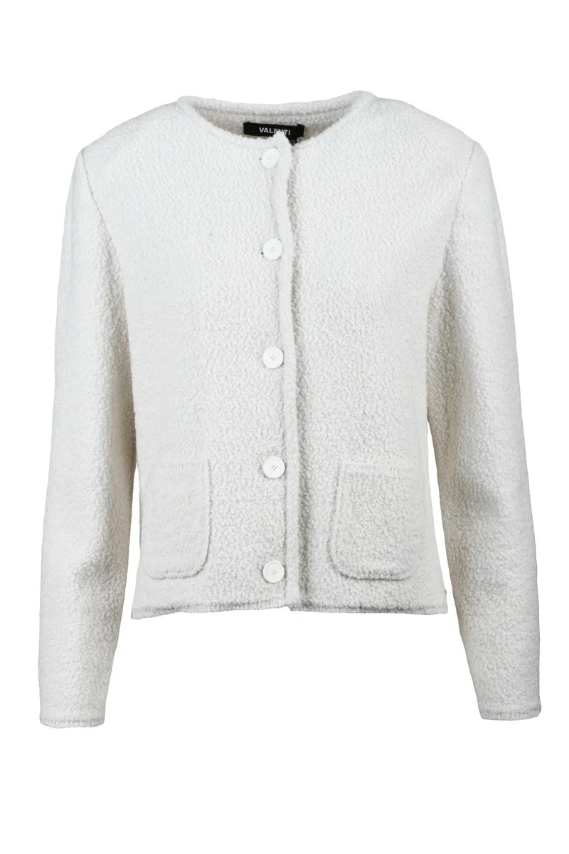 Crew Neck Wool Jacket - White