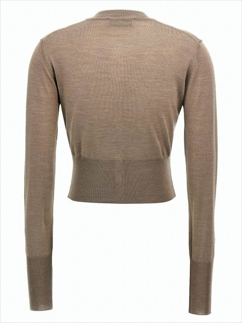 Cropped Knit Cardigan with Wooden Button Front