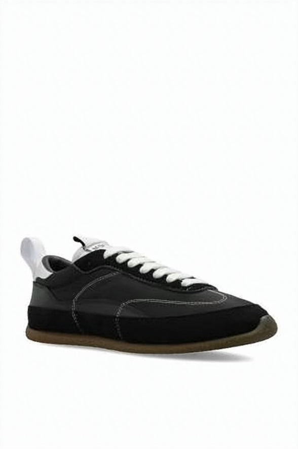 Black Nylon Calf Leather Low-Profile Sneakers