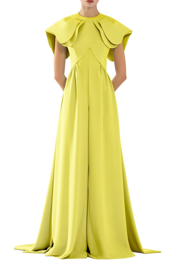 Crepe Jumpsuit, With Back Overskirt