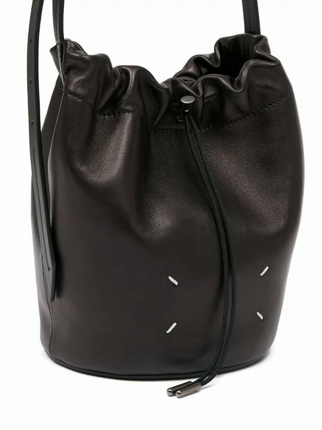 Bucket-Style Shoulder Bag with Drawstring Closure and Adjustable Strap