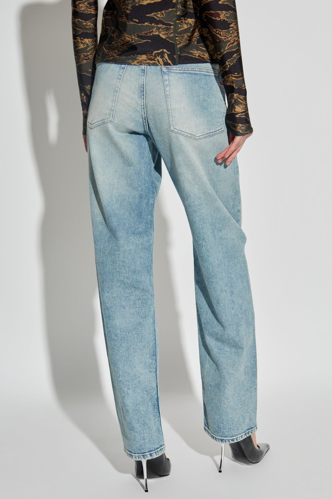 Straight-Leg Denim Pants with Distressed Detailing