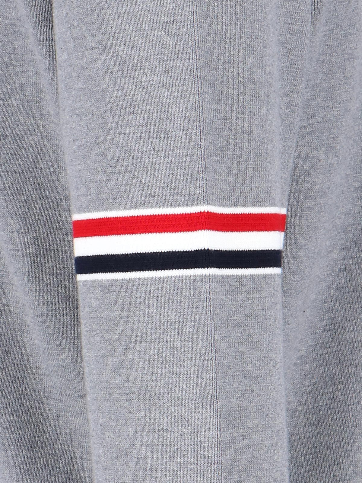 Grey Cotton Crewneck Sweater With Tricolor Grosgrain Highlights