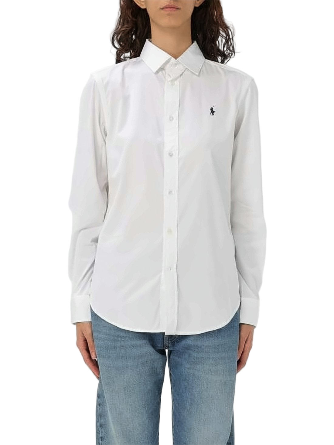 Long-Sleeve White Cotton Shirt with Pointed Collar