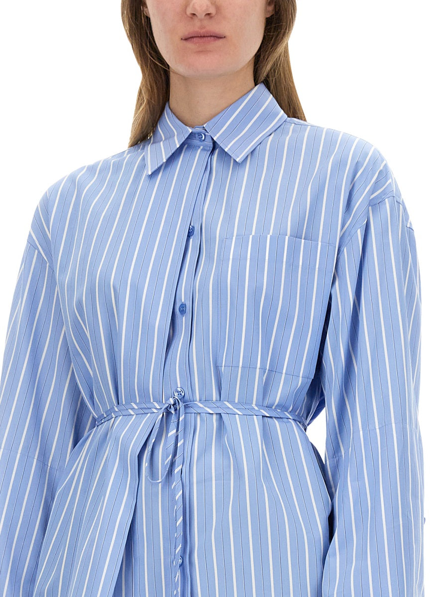 Oversized Striped Cotton Shirt With Adjustable Waist