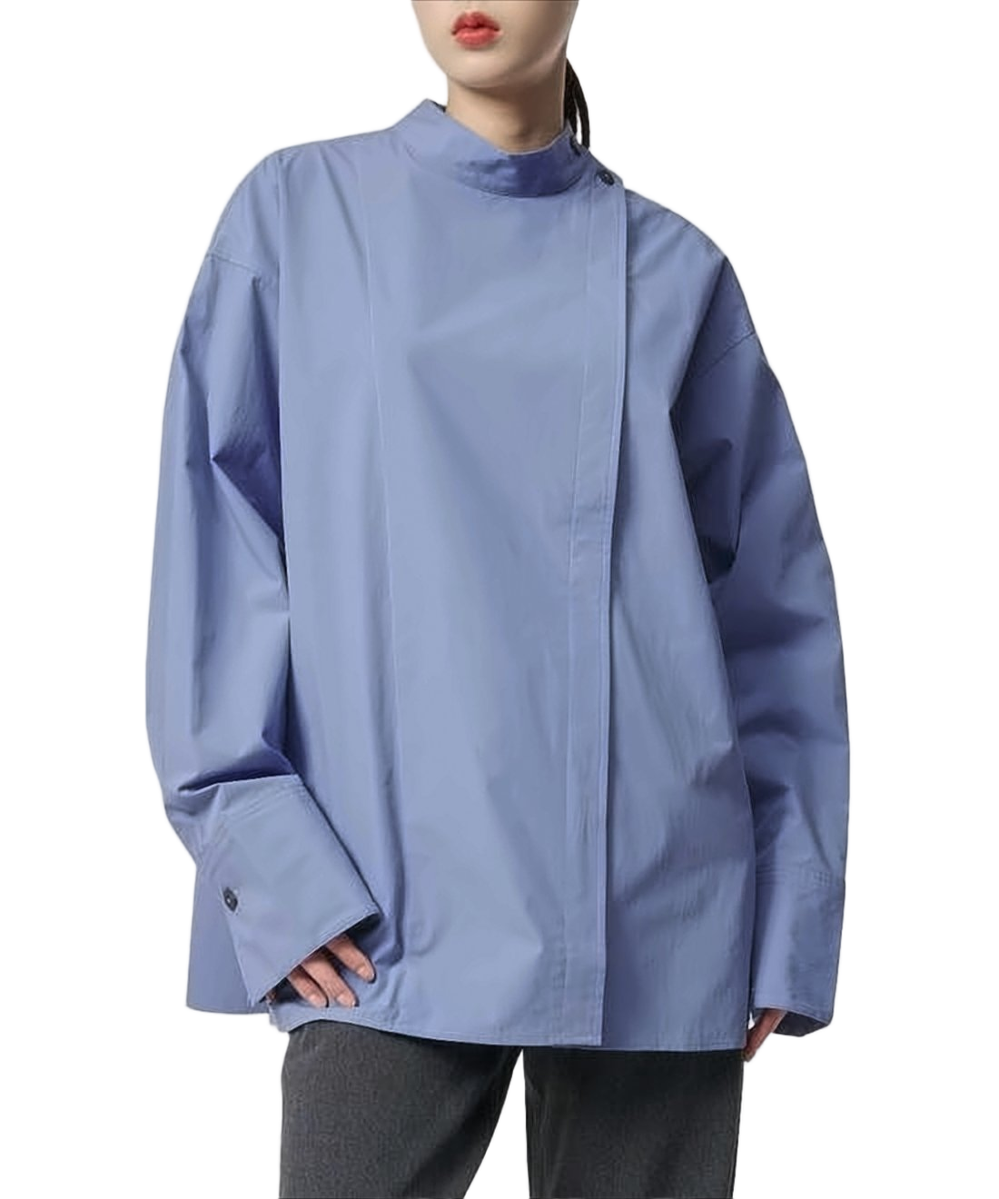 Boxy Blue Cotton Shirt with Asymmetrical Placket