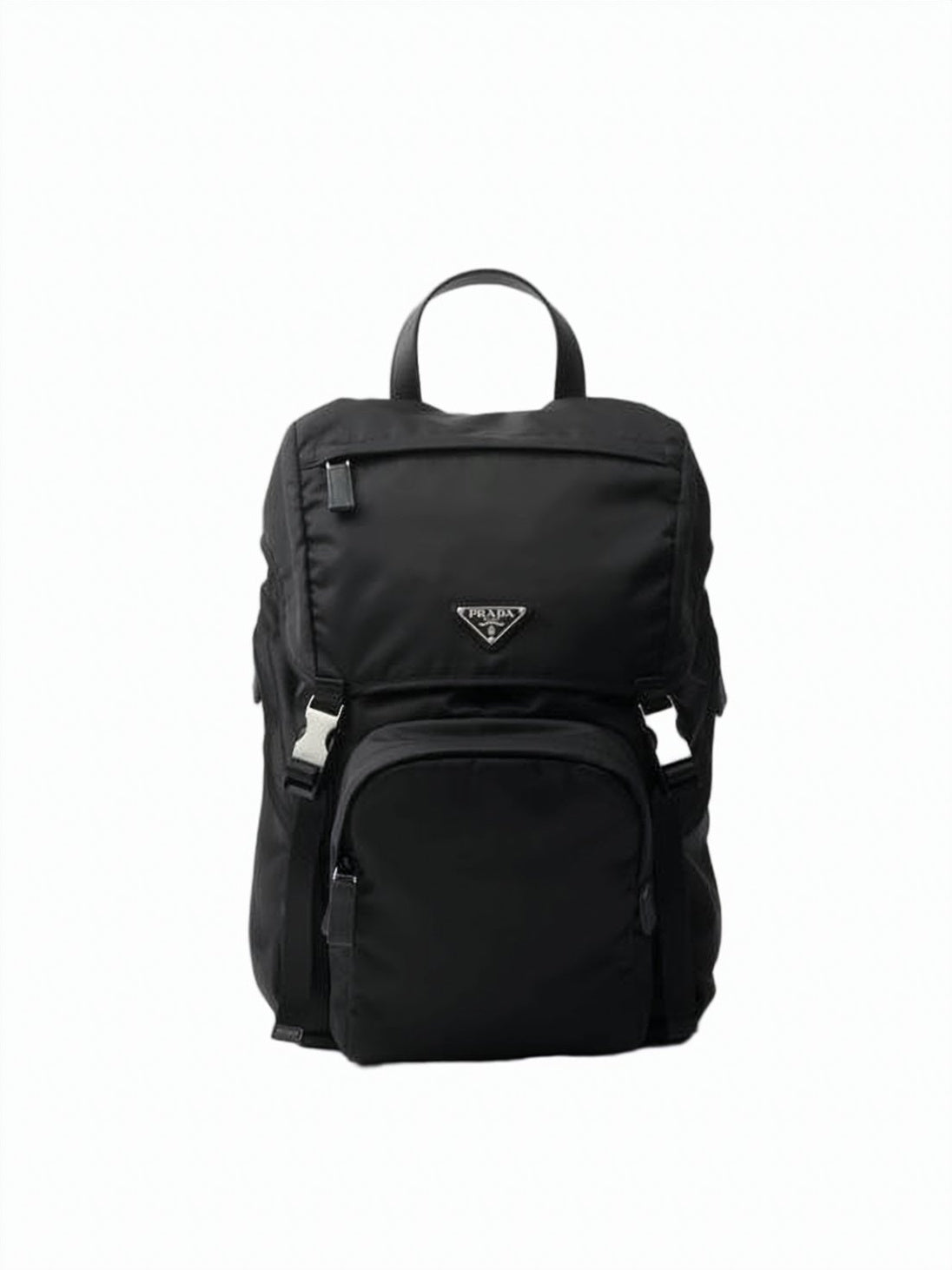 Structured Black Nylon Backpack with Triangular Logo Plaque