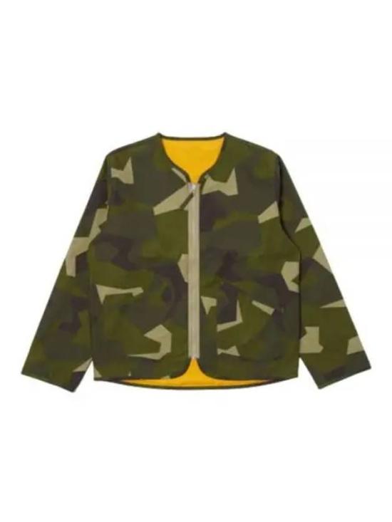 Camouflage Cropped Jacket with Bright Yellow Lining