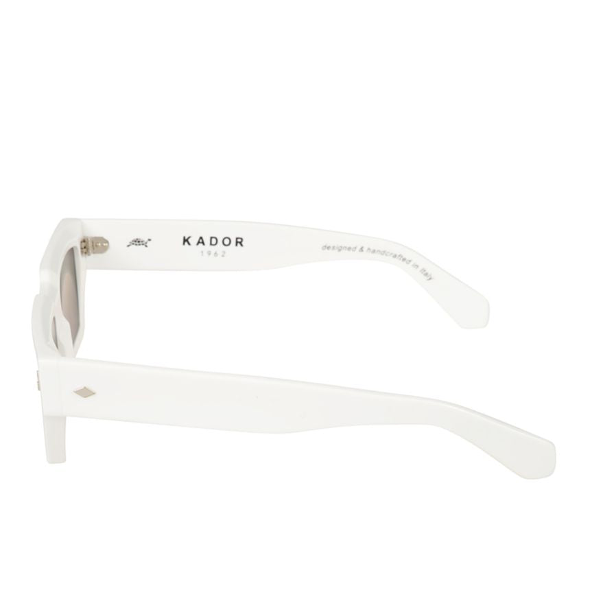 Disko Glossy White Rectangular Frame Sunglasses with Metallic Accents