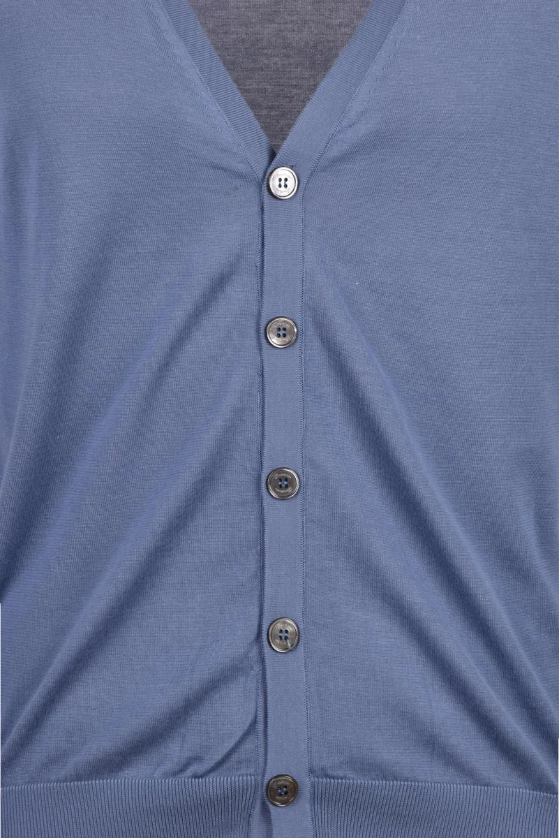 Cotton V-Neck Cardigan - Blue