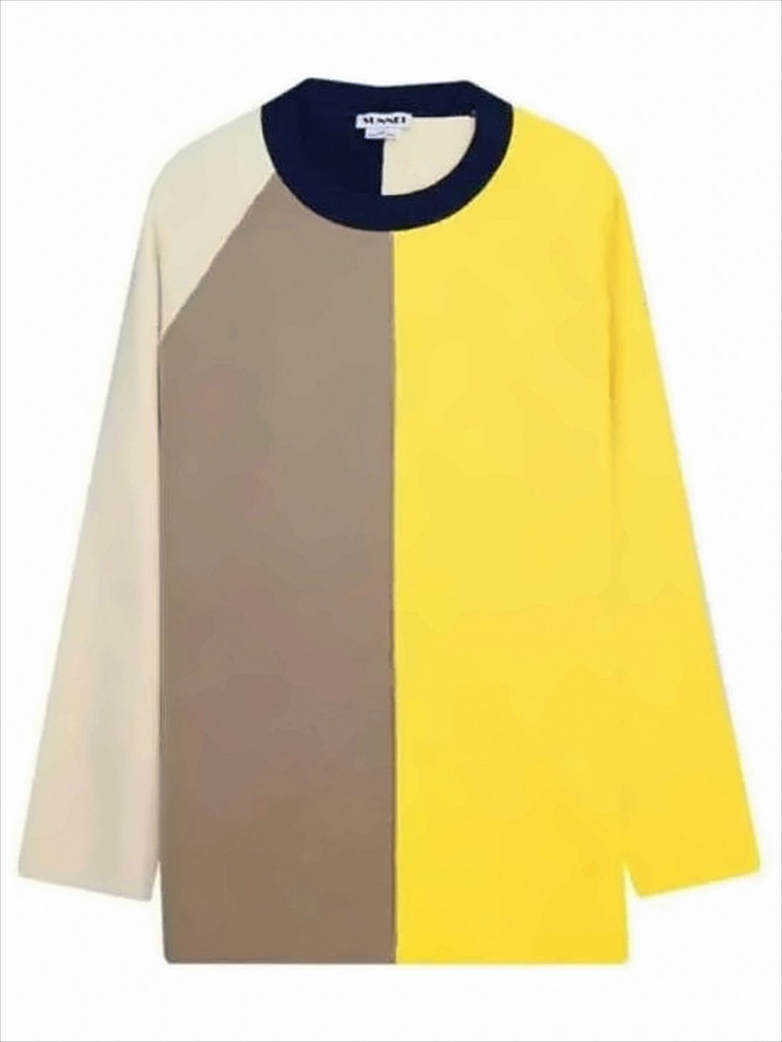 Color-Block Knit Sweater with Round Neckline and Long Sleeves
