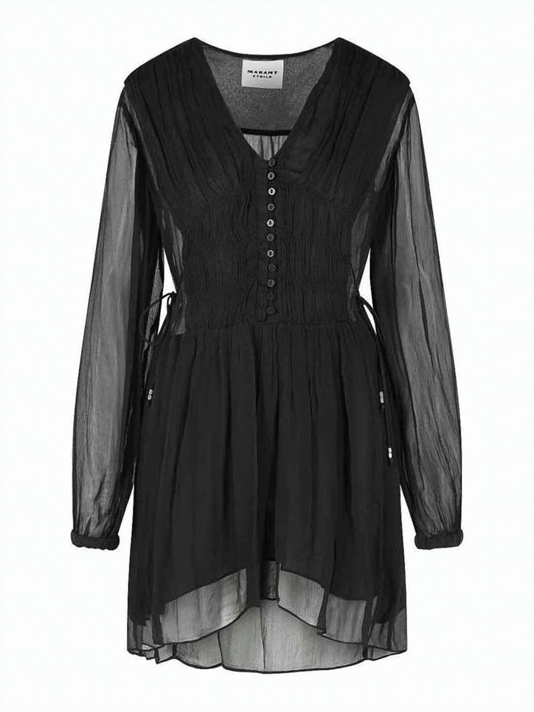 Multicolour Viscose Midi Sheer V-Neck Dress