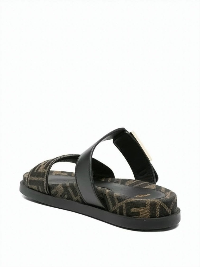 Monogram Design Calf Leather Mule Sandal