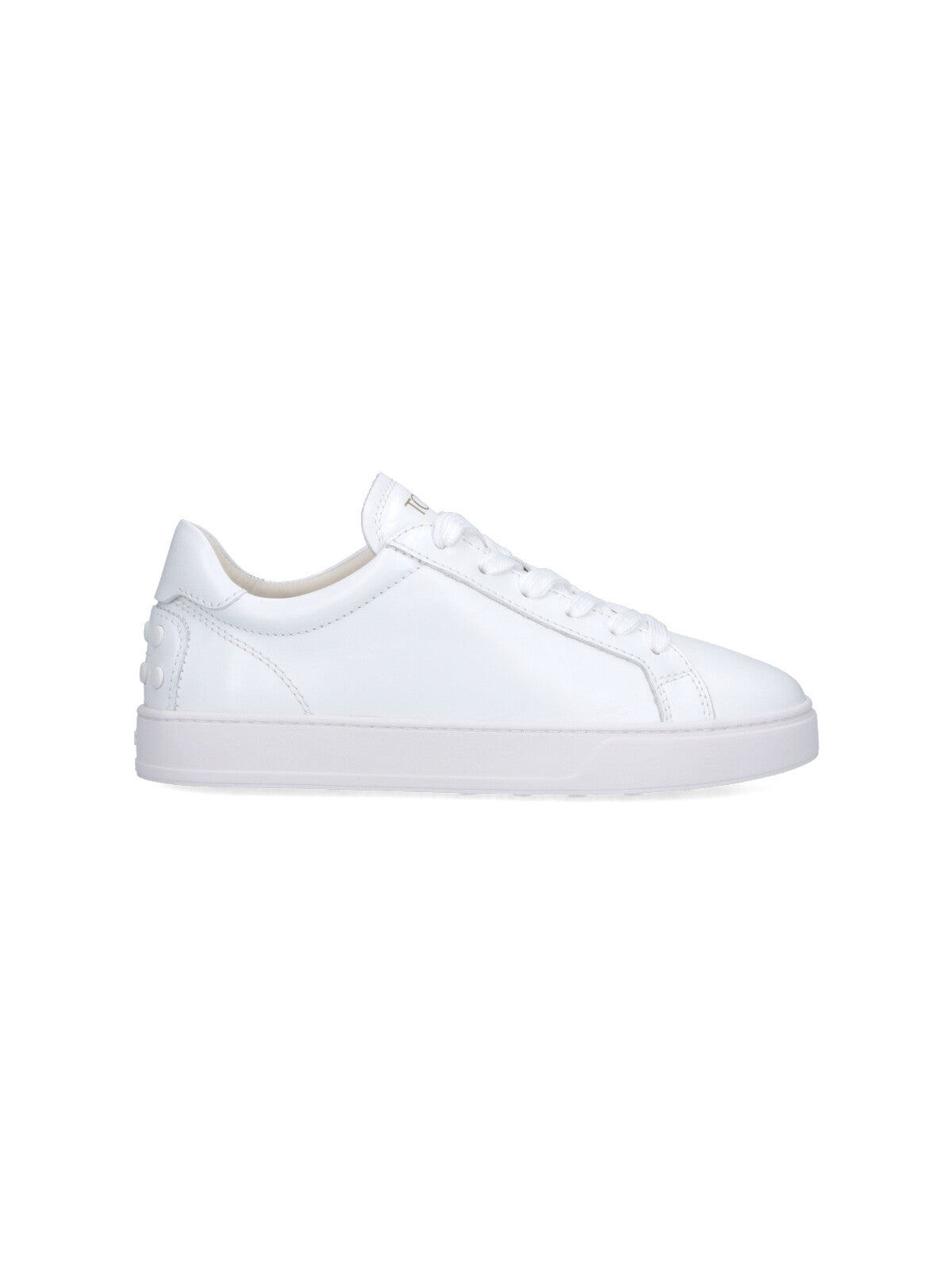 White Minimalist Studded Heel Leather Sneakers