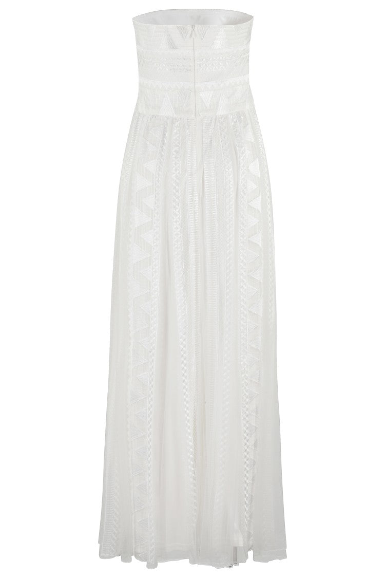 Sleeveless Flared Tulle Dress With Tone-On-Tone Embroidery