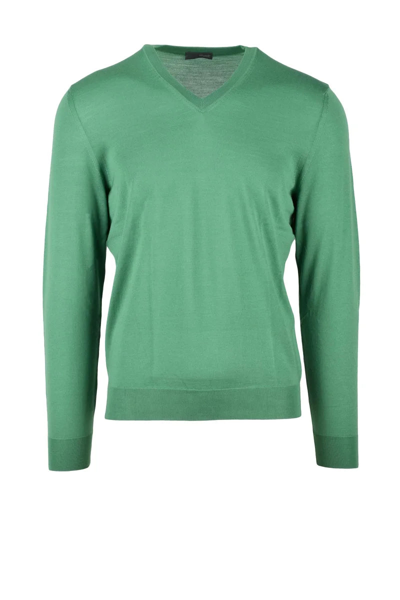Merino Wool V-Neck Pullover - Green