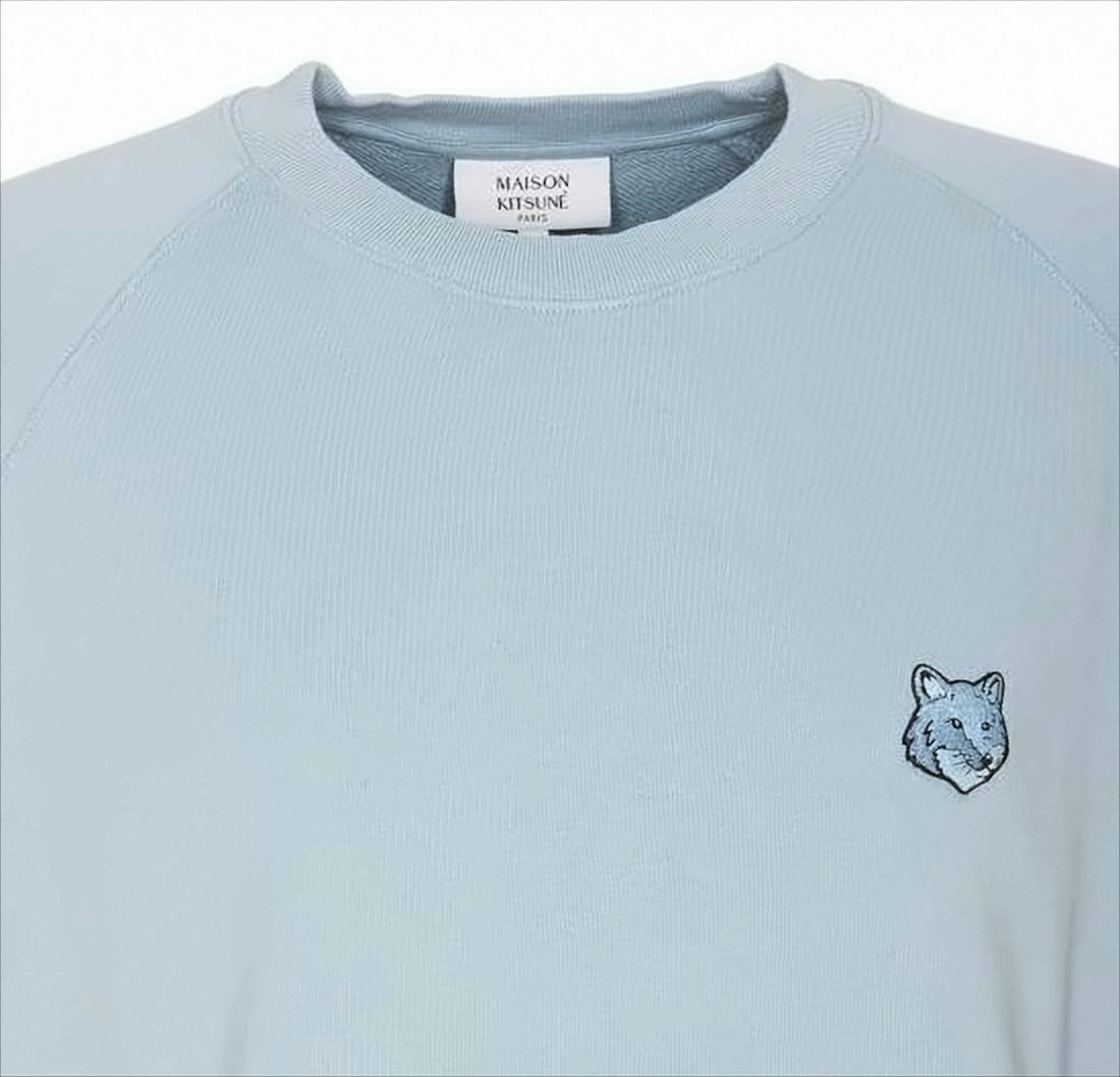 Light Blue Long-Sleeve Sweatshirt With Embroidered Fox Emblem