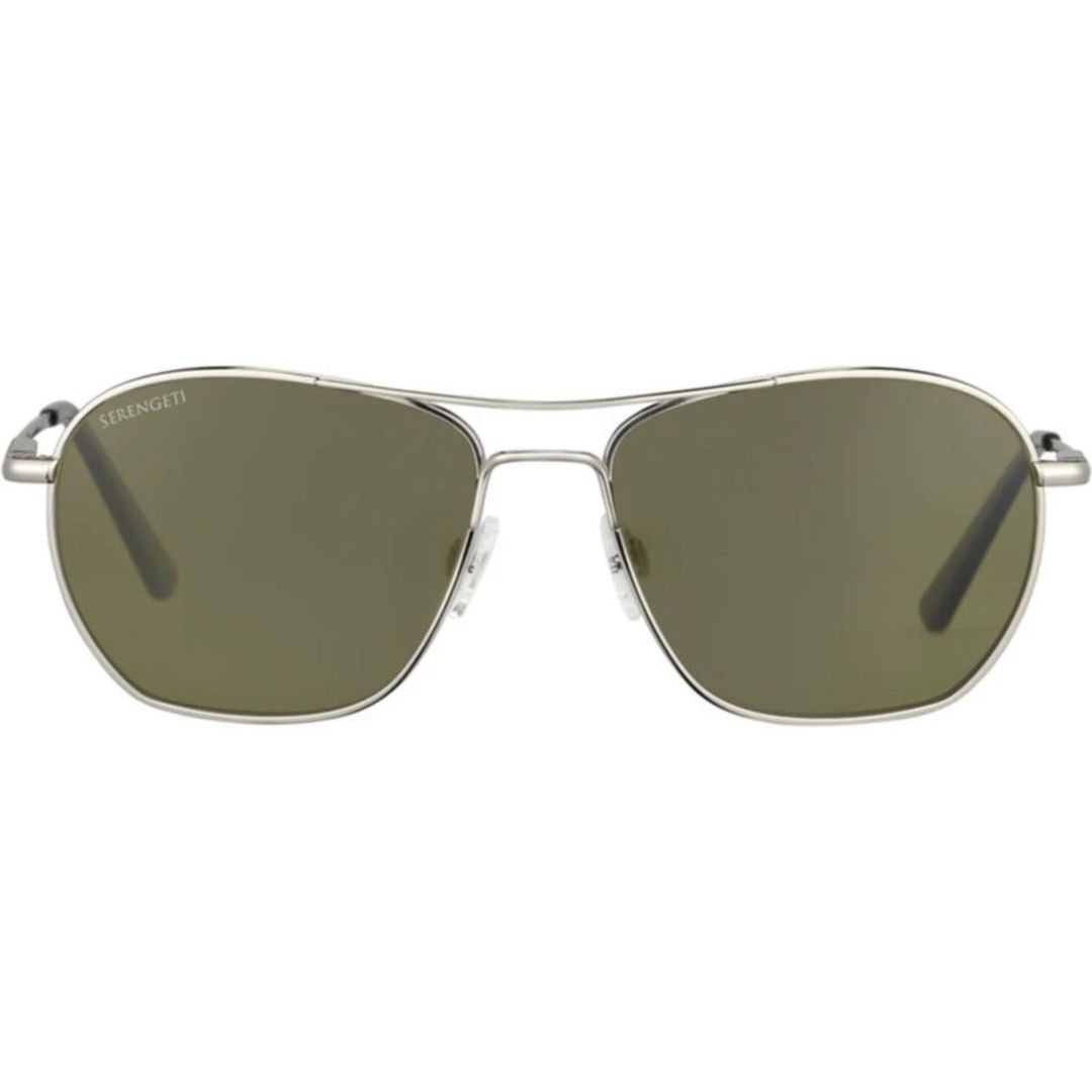 Lunger Angular Silver Metal Sunglasses with Olive Green Lenses