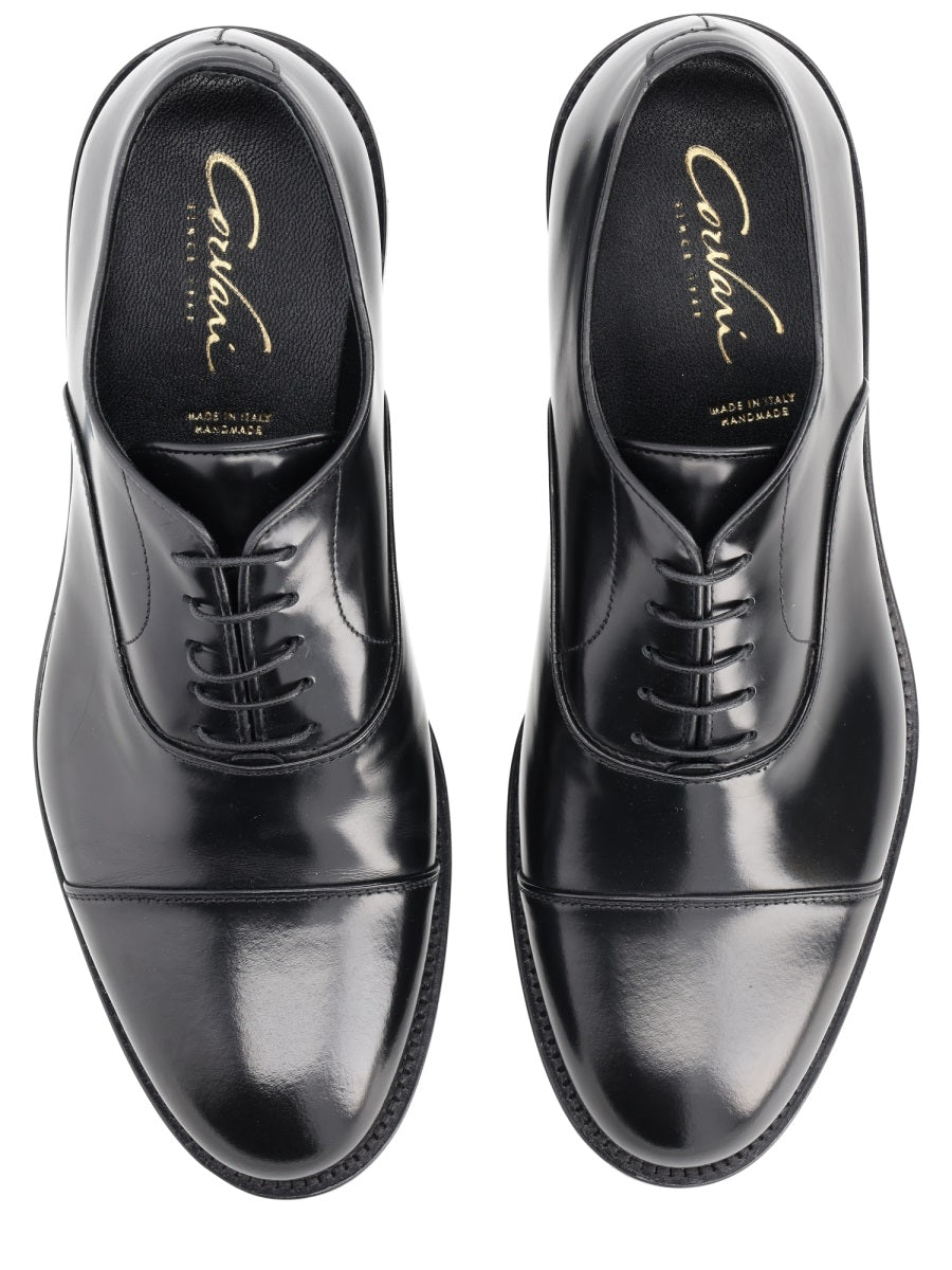 Black Polished Leather Cap Toe Loafers
