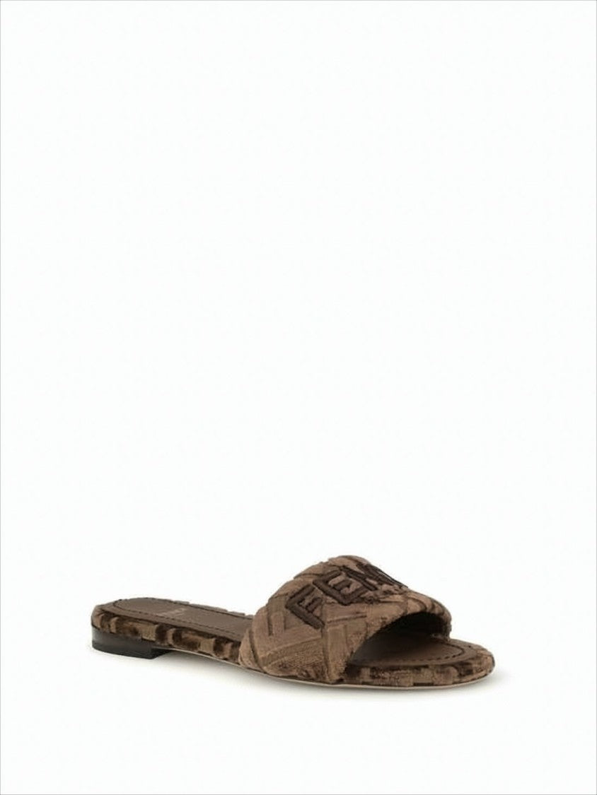 Flat Slide Sandals with Chevron Velvet Upper